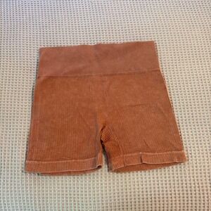 Colsie Ribbed Seamless High Waisted Biker Shorts Orange Rust